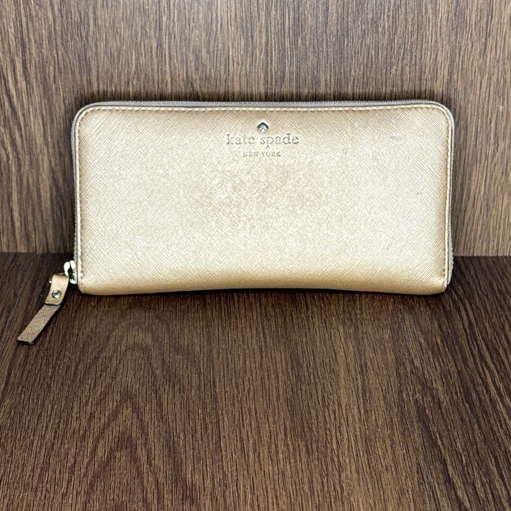 Kate Spade Lacey Rose Gold Zip Around Wallet Metallic WLRU1689B